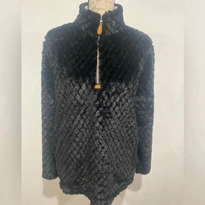 Simply Southern Womens Simply Fuzzy Quarter Zip Pullover Black Size Medium
